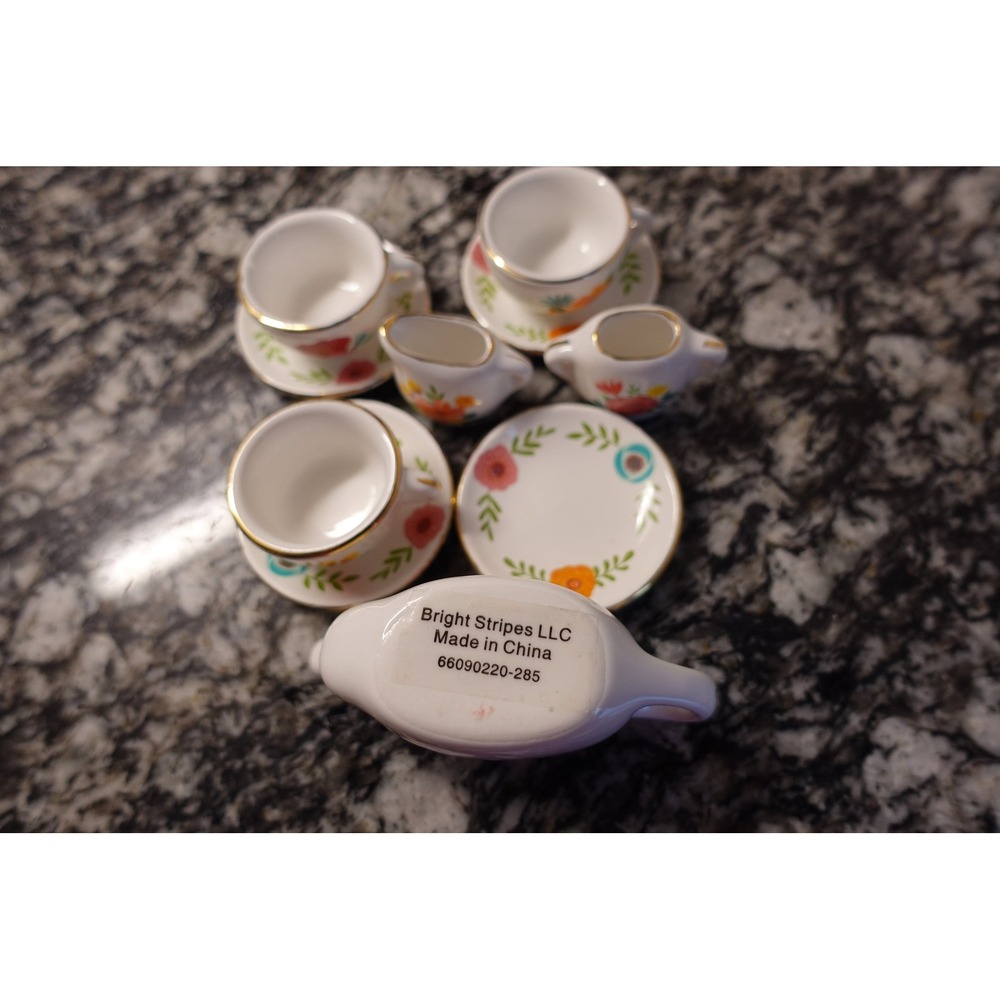 Ceramic Bright Stripes miniature tea set floral pretend playset - Picture 6 of 10